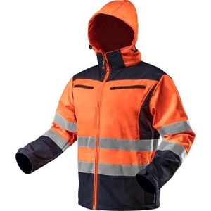 Neo Tools Hi-Vision Softshell Jas Flu Oranje L/52 Donkere Stof Water En Wind Bestendig ISO 20471:2013 ISO 13688:2013