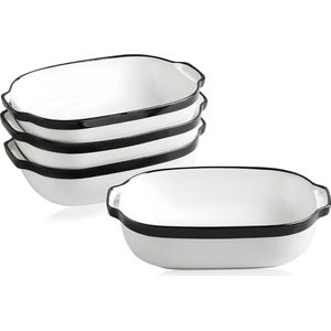 Ovenschaal keramiek [set van 4] - Lasagne ovenschaal hoog voor bakken, aanrichten en invriezen, ovenschaal groot, Tiramisu ovenschotels rechthoekig - 20x13,5x6,2 cm wit