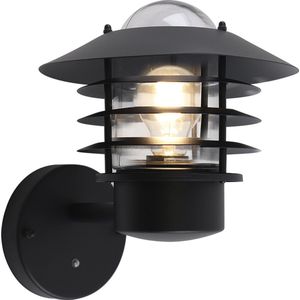 Olucia - Rvs buiten wandlamp met schemersensor zwart, Felice, IP44 - Vorm: Rond