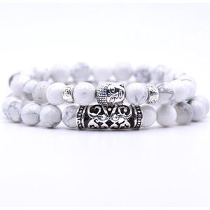 Bixorp Gems 2 Natuursteen Boeddha Armbanden van Howliet - Witte Kralenarmband met Stainless Steel / Roestvrij Staal