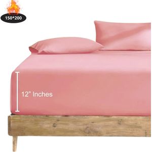Bovista Hoeslaken Set - Inclusief Kussensloop - 3 Delige Set - Beddengoed - Fitted Sheet - Pillow Case - Bed - Roze 150 x 200