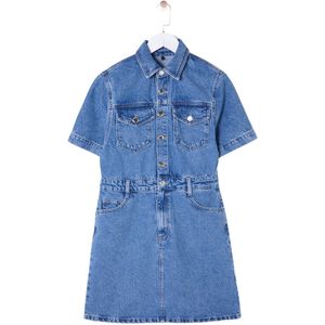 Trendyol Blauwe, Gedetailleerde, Korte Mouw Mini Denim Overhemdjurk Met Zakje Twoss25El00156