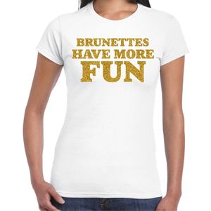 Bellatio Decorations Verkleed T-shirt dames - brunettes more fun - wit - glitter goud - themafeest fout/goud/stout S