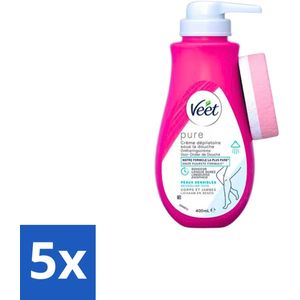 5 x Veet Ontharingscrème Pure Gevoelige Huid 400 ml - Gladde Huid