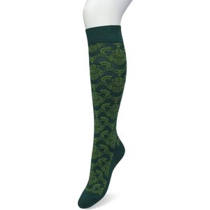 Bonnie Doon Dames Bloemen Kniekousen Donker Groen maat 36/42 - Knie Kousen - Gebloemd Patroon - Bloemen Print - Uitstekend draagcomfort - Ornament Knee High - Kniesokken - Zakt niet af - OEKO-TEX - Donkergroen - Trekking Green - BP221701.380