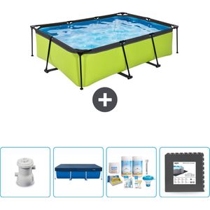 EXIT Rechthoekig Lime Frame Zwembad - 220 x 150 x 65 cm - Inclusief Pomp Afdekzeil - Onderhoudspakket - Vloertegels - Nu extra voordelig