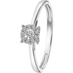 Lucardi Dames Ring met diamant 0,08ct - Ring - Cadeau - 18 Karaat Goud - Witgoud