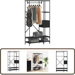 vidaXL Kledingrek met schappen zwart 97x40x180 cm Kapstok - Houten Kapstok - Garderobe - Kledingkast - Dressoir - Organisatie - Opslagoplossing - Minimalistisch Design - Modern Meubilair - Zwart Meubel - Multifunctionele Kapstok - Slimme Opbergruimte