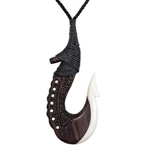 Handgesneden Houten Gegraveerde Maori Hei Matau Hanger Ketting voor Dames en Heren