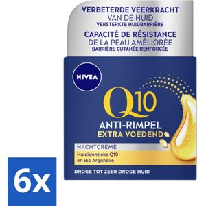 NIVEA - Nachtcrème - Q10 Extra Voedend - Voor droge huid - Anti-Rimpel - Met Creatine - 50 ml - Voordeelverpakking - 6 stuks