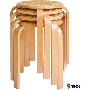 Retadou - Oppervlak van de rotan stoel, set van 4, eetkamerkruk, houten stapelstoel met antislip mat, stapelkruk voor klaslokaal, keuken, eet- of home-pub, natuur