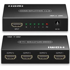 HDMI-splitter 1 in 4 uit, 1x4 HDMI-splitterondersteuning 4K@60Hz Full HD 1080P & 3D, compatibel met Xbox Playstation TV Lcd Computer Monitor Blu-Ray-speler