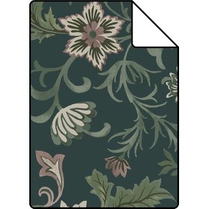 Proefstaal ESTAhome behang vintage bloemen antraciet grijs en groen - 26,5 x 21 cm - 139415-S