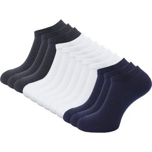 12 paar Dames badstof sneakersokken - Zwart/Wit/Marineblauw - Maat 35-38