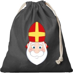 1x Katoenen cadeautasje / strooizak zwart met sluitkoord Sinterklaas - Pepernoten zak