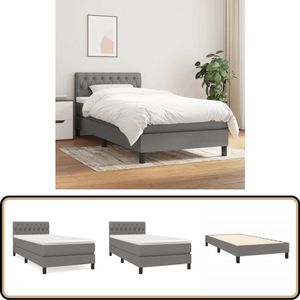 vidaXL Boxspring - Stof - Donkergrijs - 100x200 cm Boxspringbed - Donkere Kleuren - Tweepersoonsbed - Pocketveer Matras - Middenhard Matras