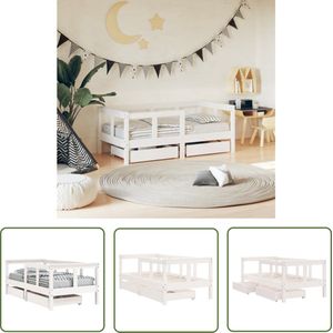 The Living Store Kinderbedframe met lades 70x140 cm massief grenenhout wit - Kinderbed Frame - Houten Bed - Kids Bed - Grenenhouten Bed - Kindermeubel