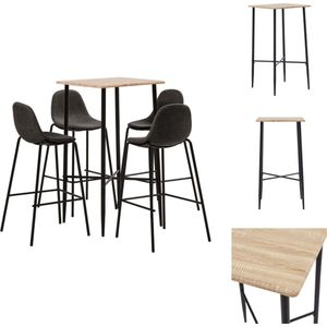 vidaXL Barset Cameron - Bartafel en 4 Barstoelen - Eiken - Donkergrijs - 60x60x111cm - 51x49x99cm - Ergonomisch - Polyester - Set tafel en stoelen