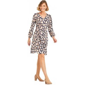 Korte jurk met V-hals en grafisch breisel