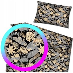 Zwarte Katoenen Dekbedovertrek Set met Gouden Bladeren 90x120 cm