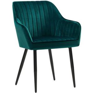 Rootz Eetkamerstoelen - Fauteuil - Set Van 2 - Armleuningen - Metaal - Velvet - Grijs/Petrol - 62,5 x 60 x 85 cm