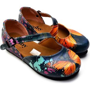 GOBY - Oranje Vlinder - Sandalen - Slippers - Hoge kwaliteit - Handmade - Maat 37