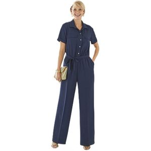 Broekpak met elastische tailleband en knoopsluiting