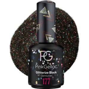 Pink Gellac Gellak Zwart 15ml - Zwarte Glitter Gel Nagellak - Glanzende Gelnagellak - Gelnagels Producten - Gel Nails - 177 Glitterize Black