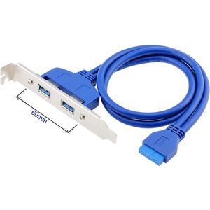 Moederbord 19/20Pin naar 2x USB 3.0 Chassis Achterpaneel Kabel met 12cm PCI-E Slot Beugel - 50cm USB3.0 Datakabel voor Moederbord Aansluiting