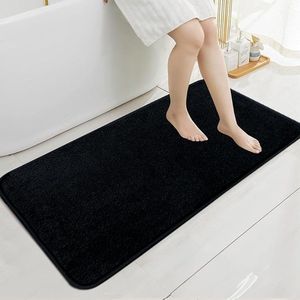Zwarte badmat 120 x 50 cm absorberende badkamermat antislip wasbare badmatten voor badkamer, zachte microvezel badkamertapijt