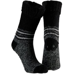 Apollo Huissokken/slofsokken - met anti slip zool - zwart - heren - maat 43-46 - wol