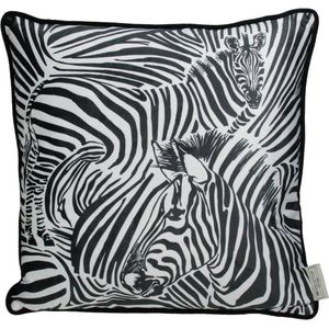 HD Collection - Kussen - Sierkussen - Zebra - Zebraprint - Zwart/wit - Woondecoratie - Dierenprint - Woonaccessoire - 45x45cm - Polyester - Fluweel