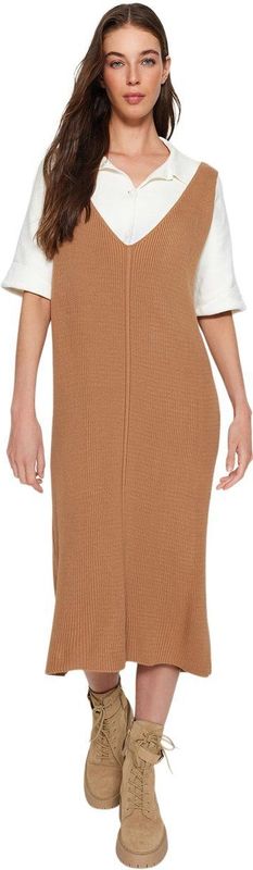 Trendyol - Twoaw24El00011 - Maxi V-Hals Vest - Gebreide Jurk