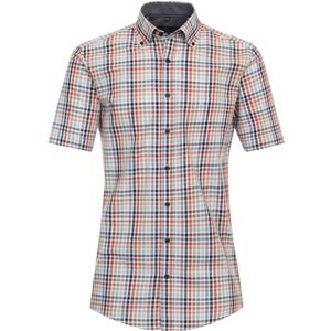 CASA MODA - Sport Casual Fit Overhemd - Korte Mouw - Wit met Blauw - Rood en Groen Geruit - Strijkvriendelijk