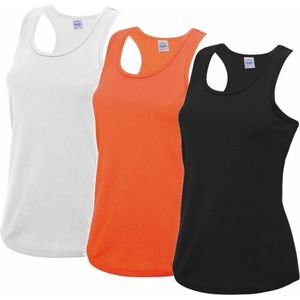 Voordeelset -  wit, oranje en zwart sport singlet voor dames in maat Small(36) - Dameskleding sport shirts S (36)