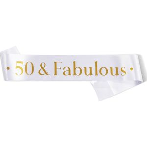 Sjerp 50 & Fabulous wit met gouden tekst - sjerp - 50 - fabulous - abraham - sarah - verjaardag - decoratie