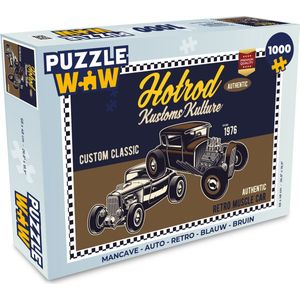 Puzzel Mancave - Auto - Retro - Blauw - Bruin - Legpuzzel - Puzzel 1000 stukjes volwassenen