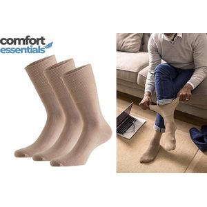 Comfort Essentials Antipress Diabetes Sokken Heren 43 46 - 3 paar - Zand - Niet Knellende Naadloze Sokken Heren - Modal