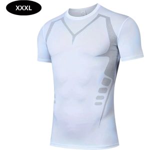Nivard Sportshirt Heren - Sport - Fitness - Compressie Shirt - Corrigerend Hemd - Sportkleding - Mannen - Wit - S