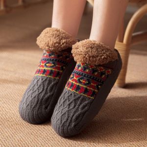 Pluche pantoffels voor mannen en vrouwen, pluche gevoerde nieuwe sokken, warme en antislip wintersokken, pluche thermische sokken,Donkergrijs,M
