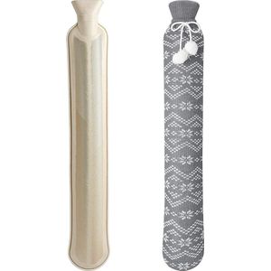 Lange warmwaterkruik met zachte overtrek, 2 liter, voor nek en schouder, 73 x 13 cm, gecertificeerd