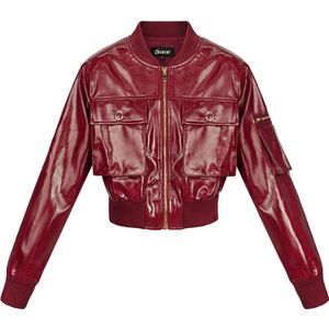 PU biker jas - imitatie leder - nieuwe collectie - herfst/winter - dames - rood - maat L