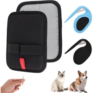 Set van 2 elektrostatische dierenhaarverwijderaars met verzorgingskam en knopenverwijderaar, herbruikbaar voor kattenhaar op meubels, tapijt en kleding