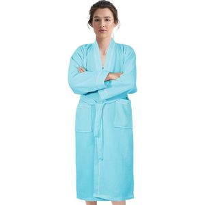 Uniseks badjas van polykatoen met wafelpatroon, lichte luxe badjas in kimono-stijl, geschikt voor loungewear, nachtkleding, spa en hotel