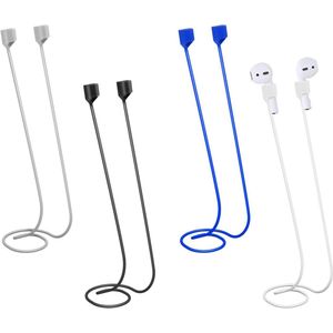JHubers Goods - Set van 4 Kleurrijke Anti-Verloren Bandjes voor Airpods - Magnetisch en Zacht Silicium - Compatibel met Airpods Pro 3/2/1 - In Zwart, Wit, Grijs en Blauw