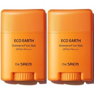 The SAEM Eco Earth Waterproof Zonnebrand Stick SPF50+ PA++++ - Koreaanse Sun Stick met o.a. Vitamine E en Centella - Waterbestendig en Matterend - Zonnestick Gezicht - 2 x 17g