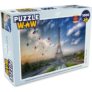 Puzzel De Eiffeltoren met op de achtergrond luchtballonnen die in de lucht varen boven Parijs - Legpuzzel - Puzzel 1000 stukjes volwassenen