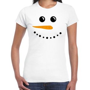 Sneeuwpop Kerst t-shirt - wit - dames - Kerstkleding / Kerst outfit L