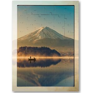 Mount Fuji bij Kawaguchimeer - Zonsopkomst - 54 Stukjes Houten Puzzel - Minimalist - Landschap - Natuur