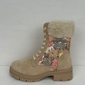 Veterboots met shiny bloemenprint beige Beige / 38